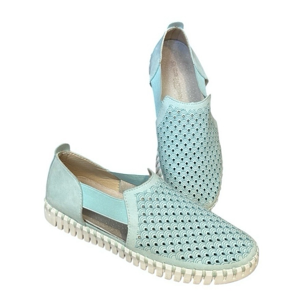 ILSE JACOBSEN Tulip Slip On sz 37EU Laurel Green Perferated Comfort Flat Stretch
